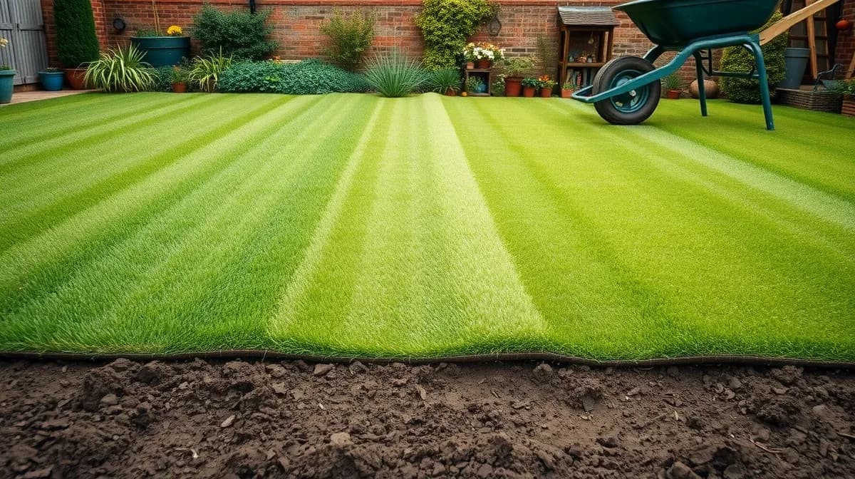 Striped lawn with clean edges after a maintenance visit